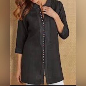 Soft Surroundings Women”s Black Desert Embroidered Rainbow Knots Tunic Size M